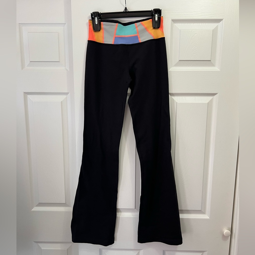 Lululemon Athletica Black Flare Leggings with Colorful Waistband